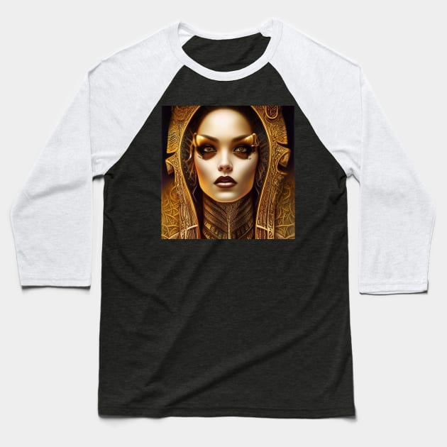 Ancient Egyptian Goddess in Gold Baseball T-Shirt by The Little Store Of Magic